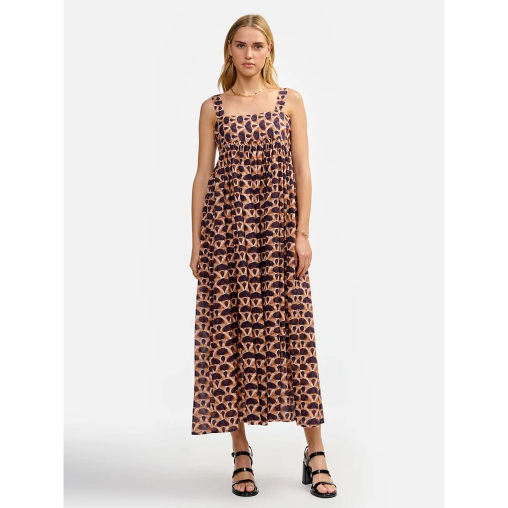 Bellerose Belgium Patterned Cotton Maxi Dress Size 1 Boho Tiered Tie-Back
